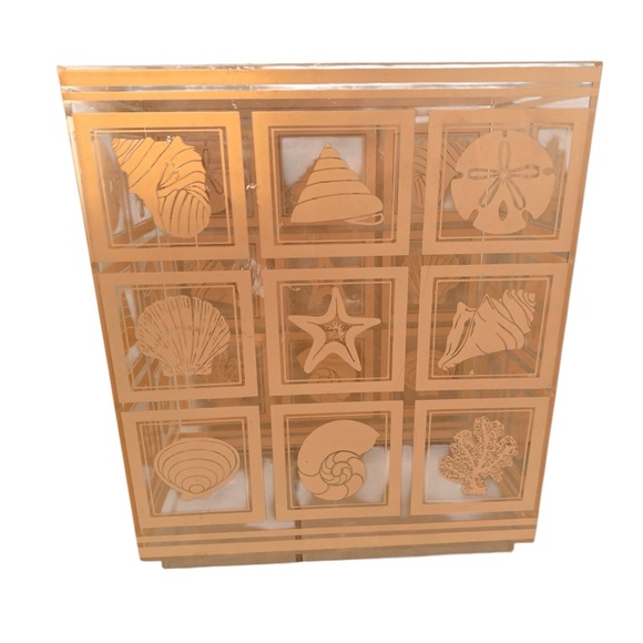 Vintage Acrylic Plastic Clear Seashell Print Peach Trashcan - Picture 1 of 6